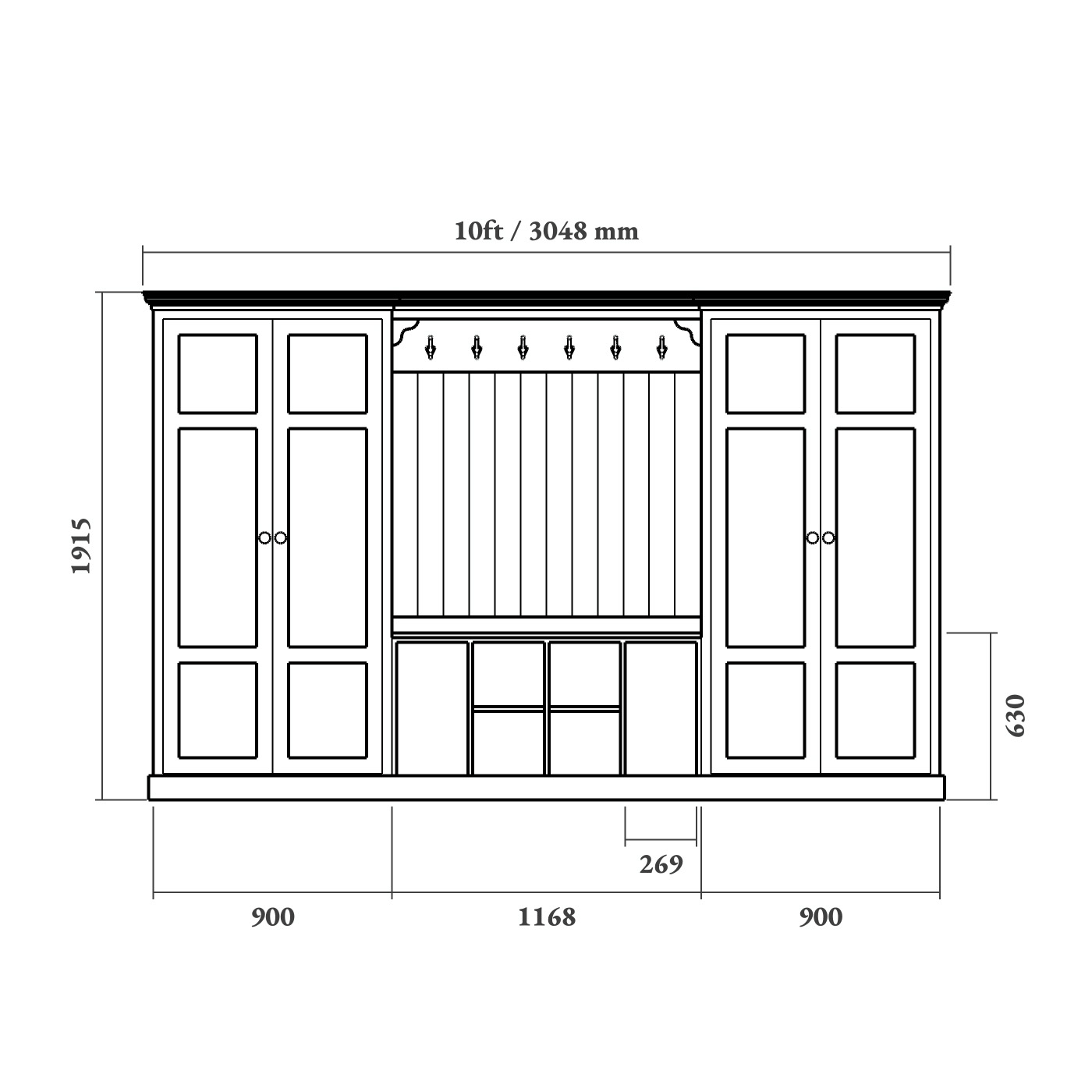 Boot Room Storage Bench with Cupboards - Double - Image 9